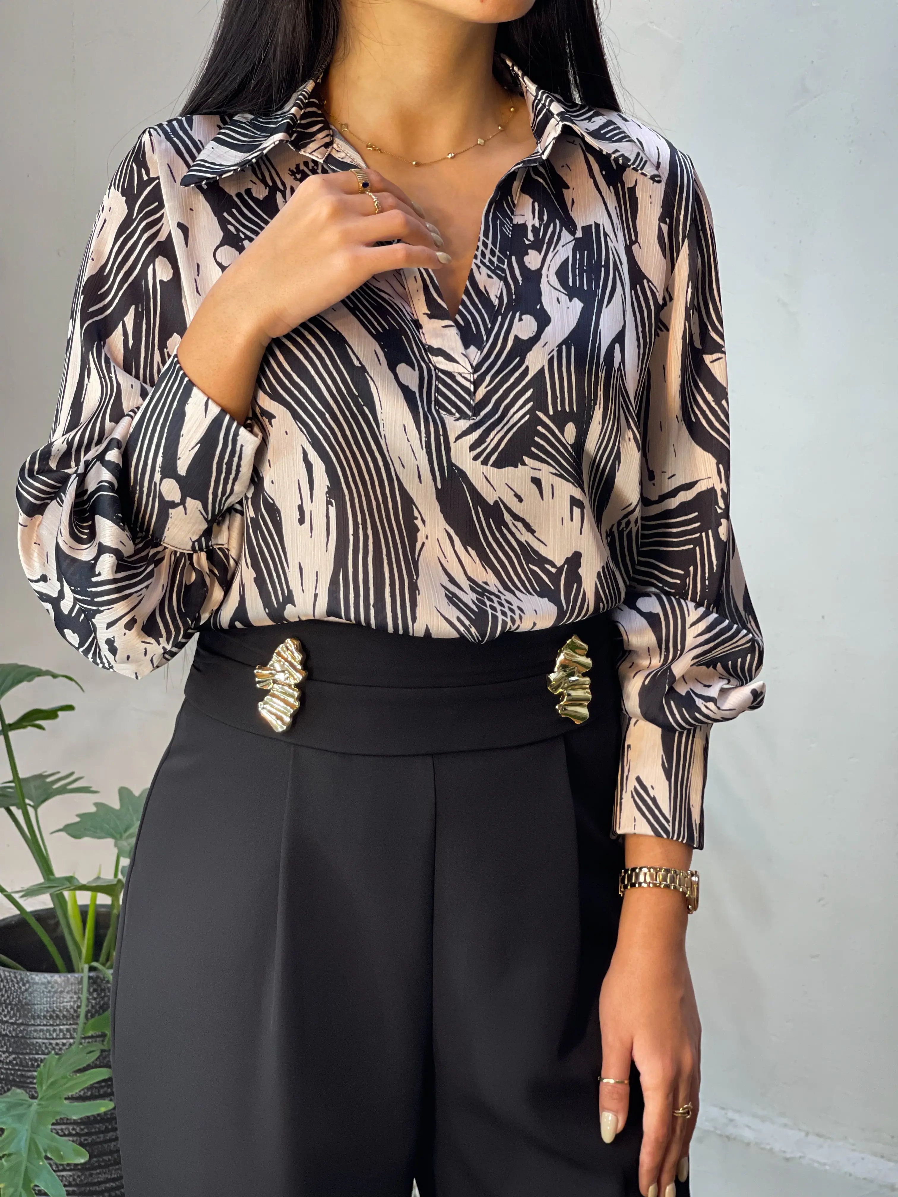 شومیز ساتن مجلسی یقه هفت اورجینال ترک طرح استورن